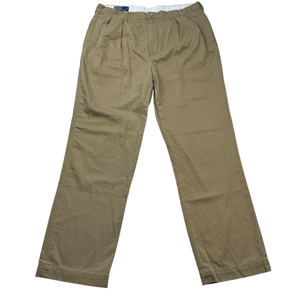 VTG Polo Ralph Lauren Andrew Pant Mens 38x34 Fits 37x32.5 Khaki Pleated Chino